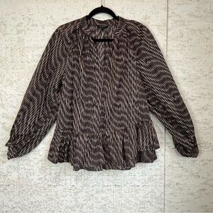 BANANA REPUBLIC Office Boho Peplum Top Geometric Print Peasant Sz M  Brown